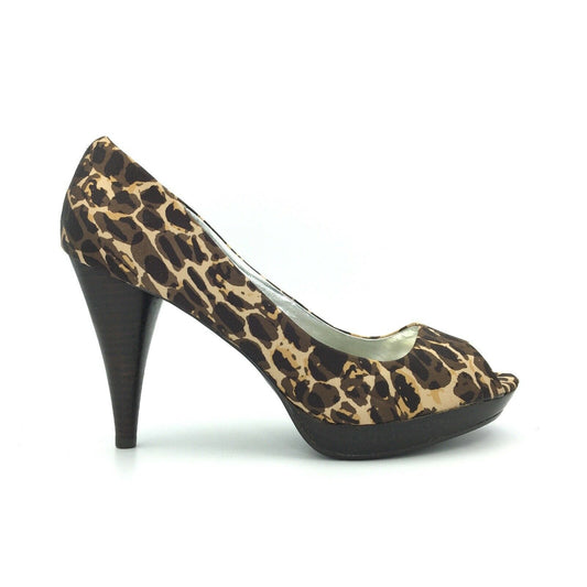 STYLE & CO Womens "Celine" Size 8M Black Brown Animal Open-Toe Platform Heels