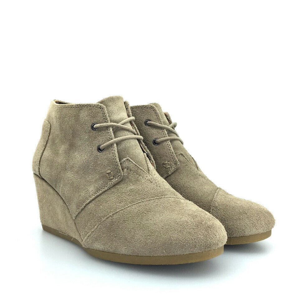 Toms Womens Shoes Size 10 Beige Suede Lace Up Wedge Booties