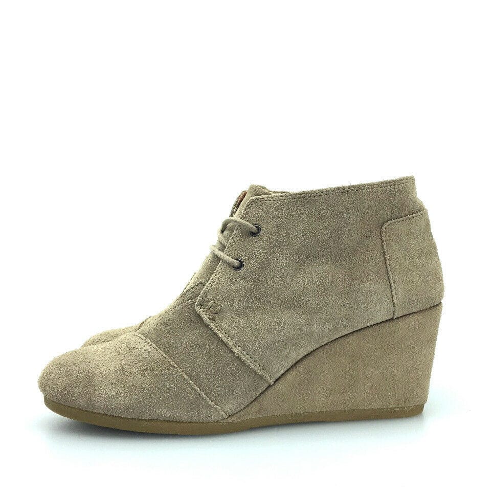 Toms Womens Shoes Size 10 Beige Suede Lace Up Wedge Booties