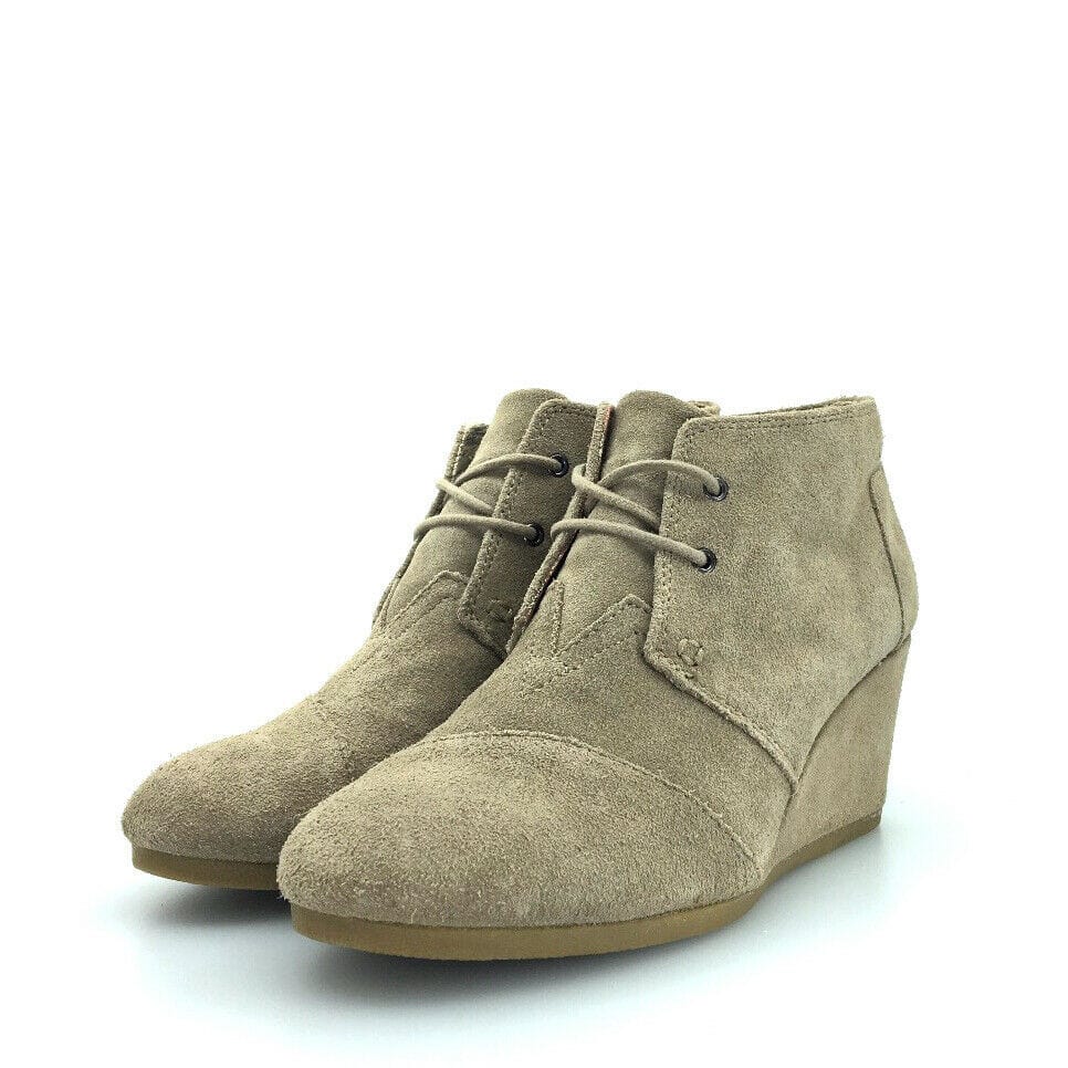 Toms Womens Shoes Size 10 Beige Suede Lace Up Wedge Booties