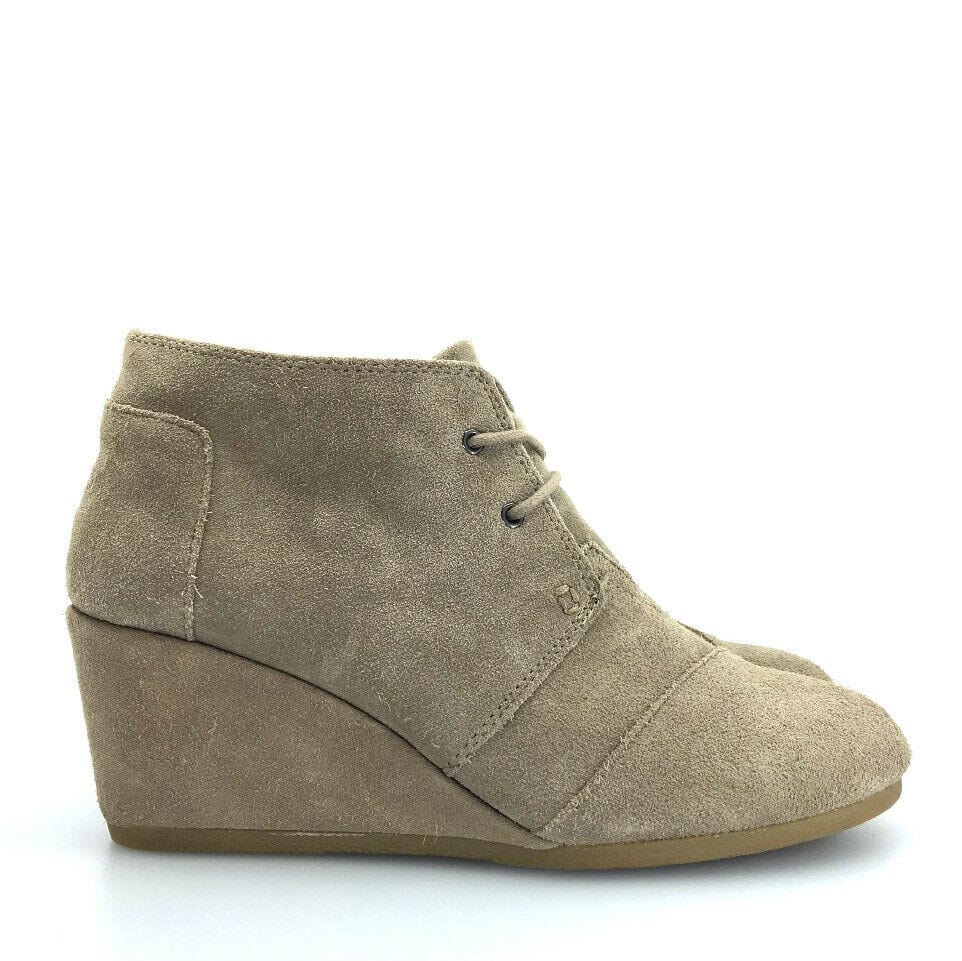 Toms Womens Shoes Size 10 Beige Suede Lace Up Wedge Booties