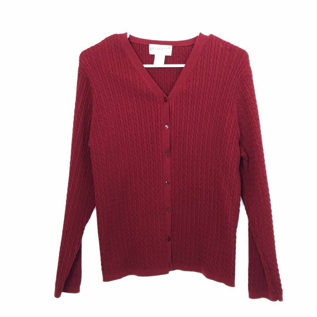 Pendleton Womens Cardigan Size Petite L PL Scarlet Red Sweater