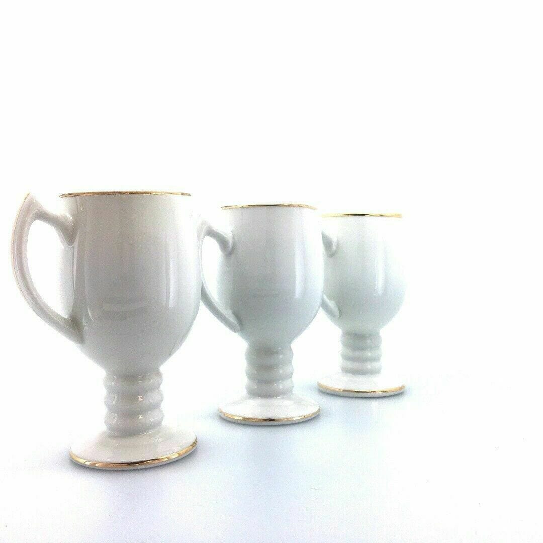 Set Of 3 Royal Crown Vintage Porcelain Footed Gold Rimmed Coffee Mugs Tea Cups