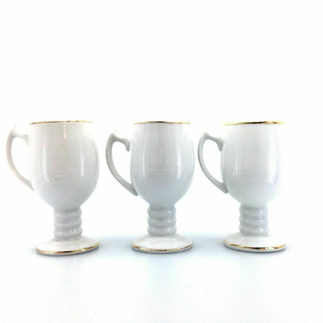 Set Of 3 Royal Crown Vintage Porcelain Footed Gold Rimmed Coffee Mugs Tea Cups