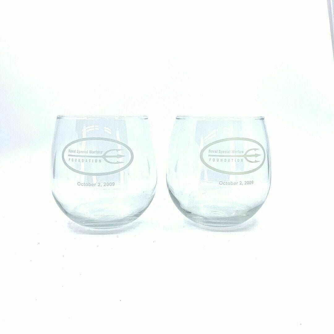 Naval Special Warfare Foundation 2009 Souvenir Stemless Wine Glasses Set Of 2