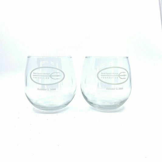 Naval Special Warfare Foundation 2009 Souvenir Stemless Wine Glasses Set Of 2