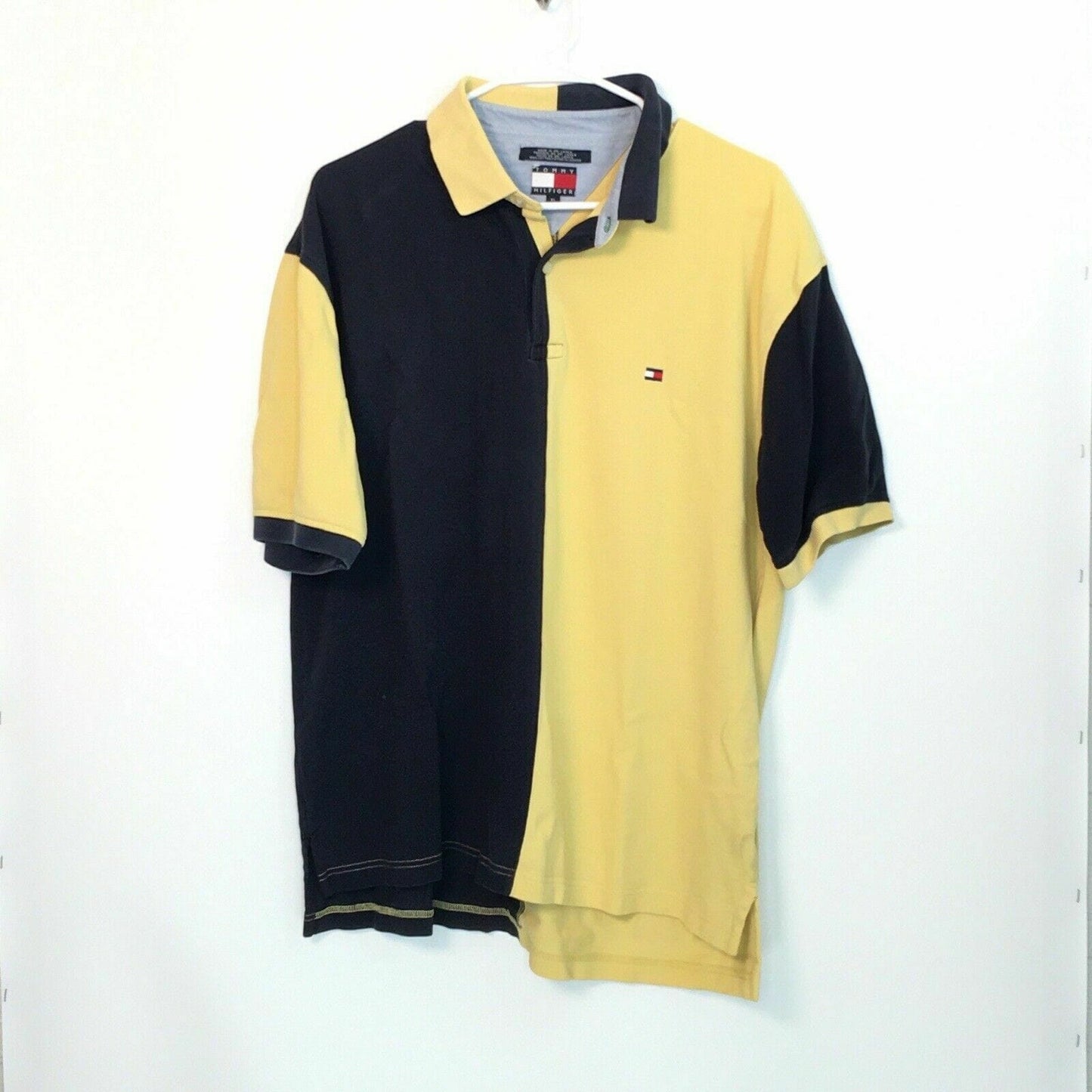 TOMMY HILFIGER Mens Size XL Yellow Blue Golf Polo Shirt Colorblock Short Sleeve