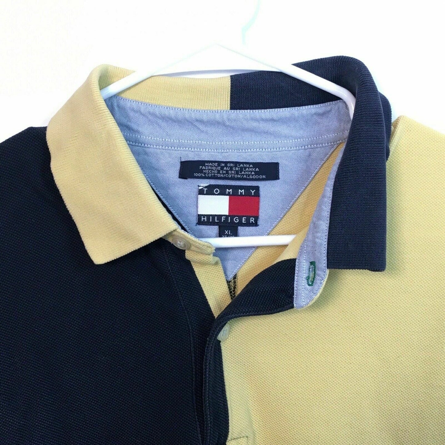 TOMMY HILFIGER Mens Size XL Yellow Blue Golf Polo Shirt Colorblock Short Sleeve