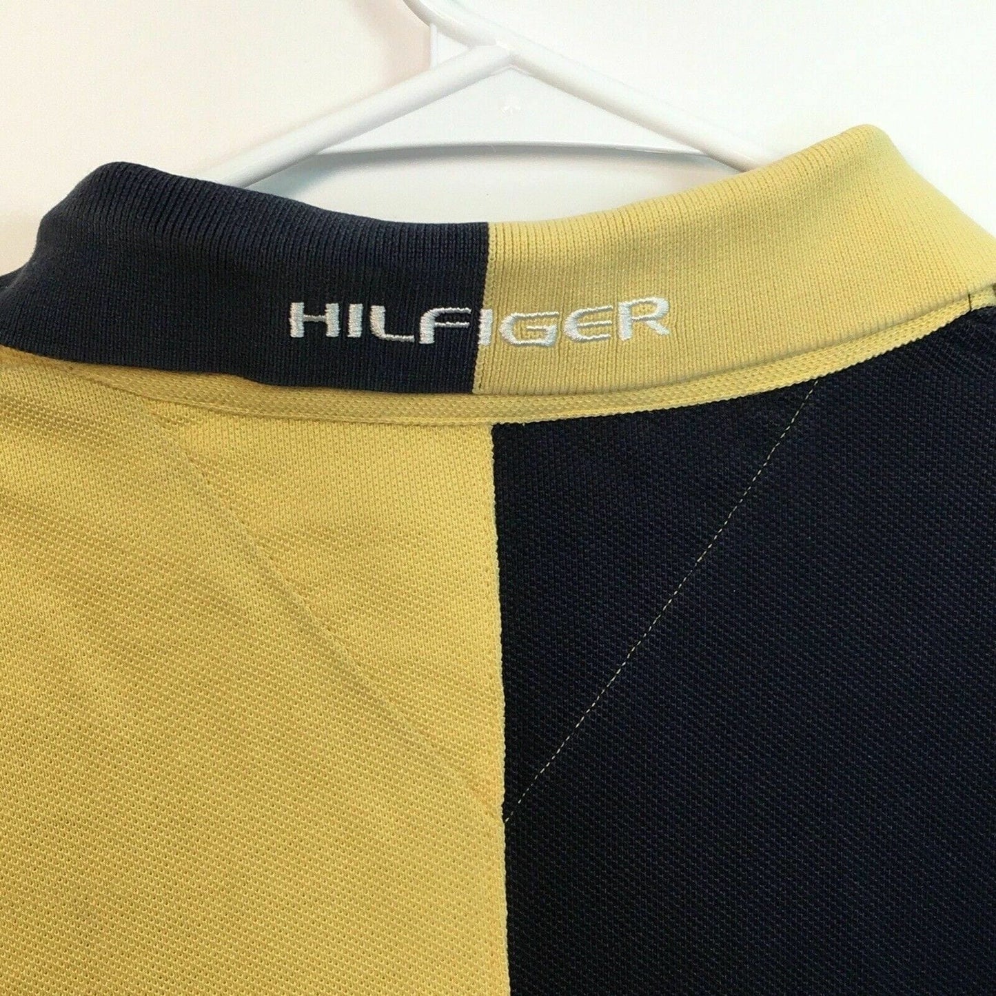 TOMMY HILFIGER Mens Size XL Yellow Blue Golf Polo Shirt Colorblock Short Sleeve