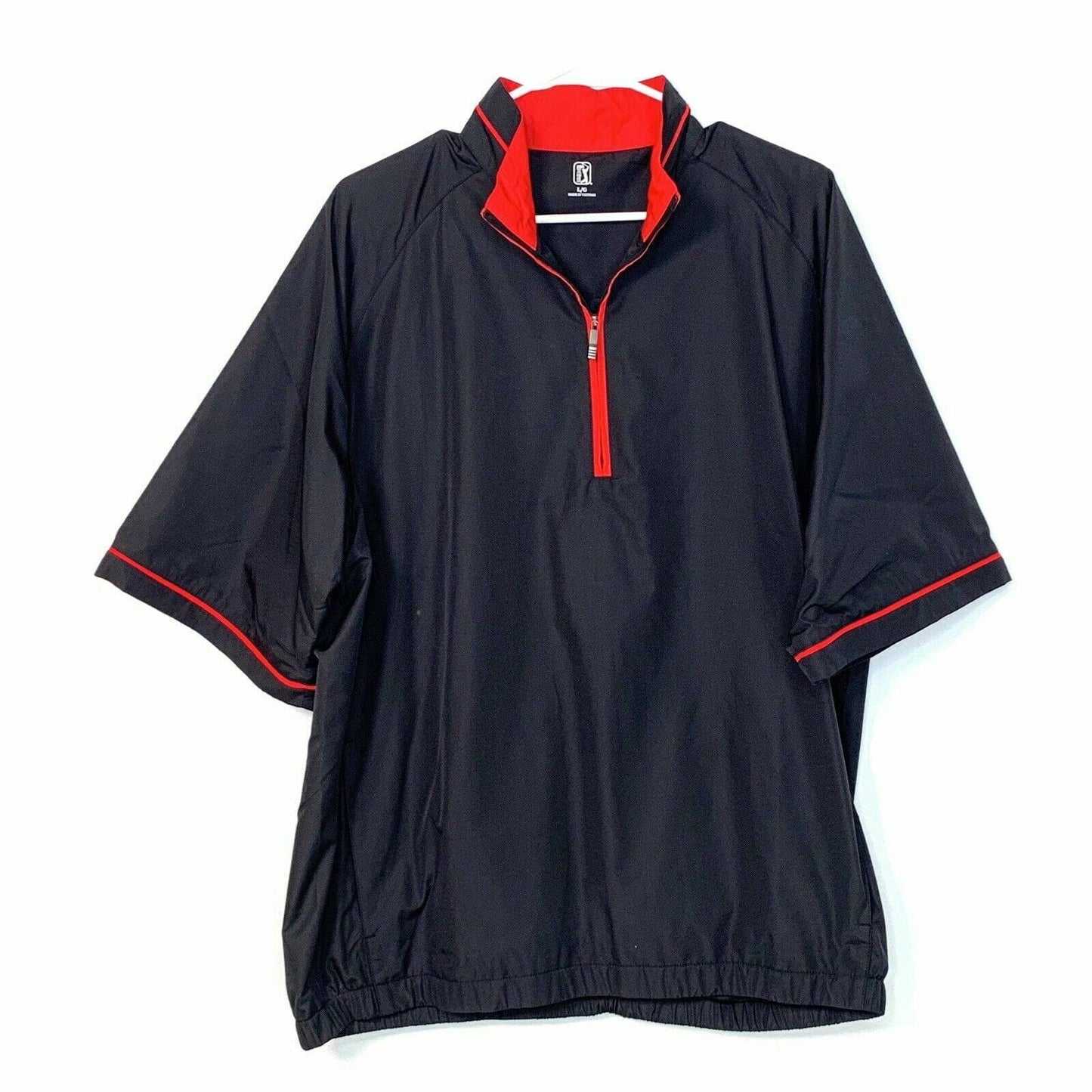 PGA Tour Mens Size L Black Red Golf Windbreaker Jacket Short Sleeve