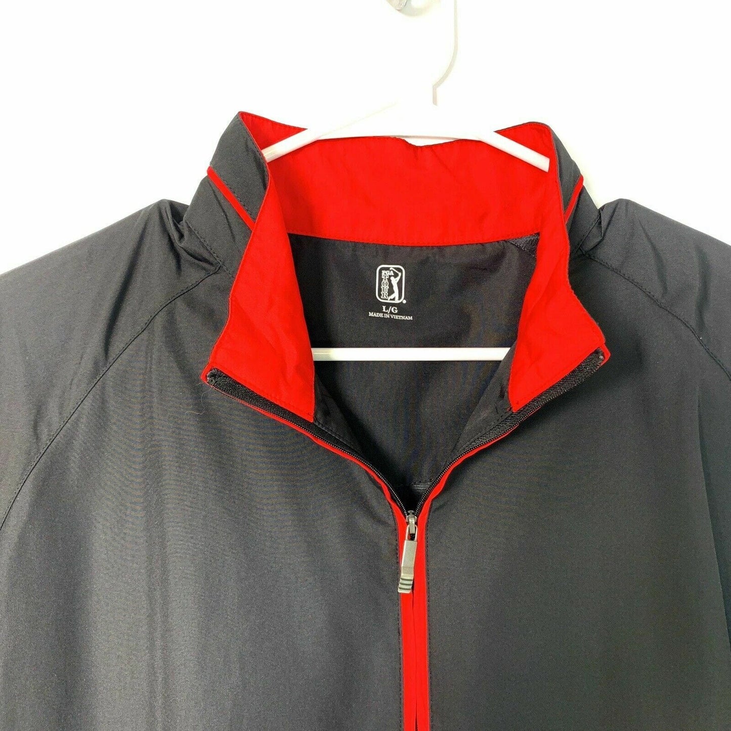 PGA Tour Mens Size L Black Red Golf Windbreaker Jacket Short Sleeve