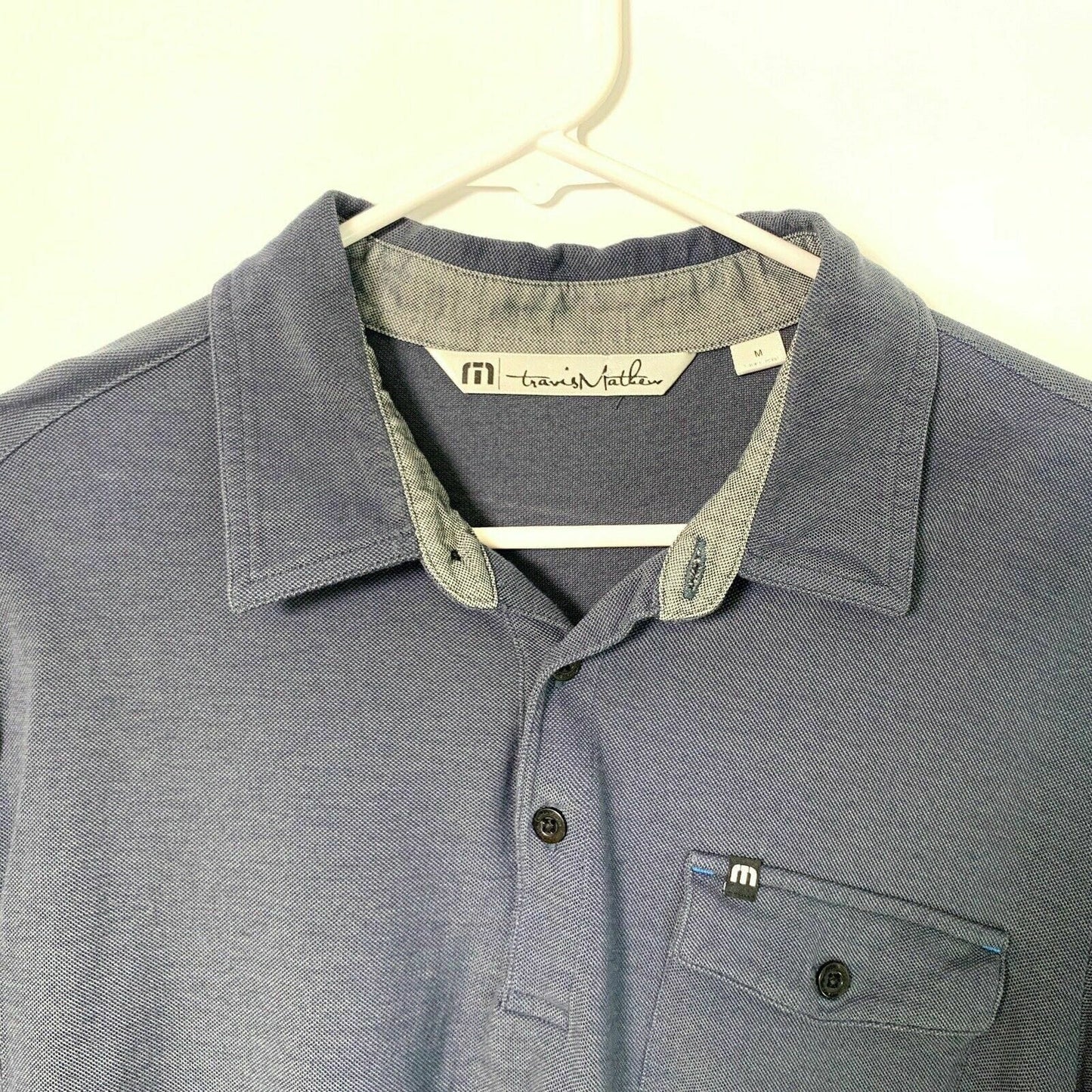 TravisMathew Mens Size Medium Blue Polo Golf Shirt “Broadmoor” Short Sleeve