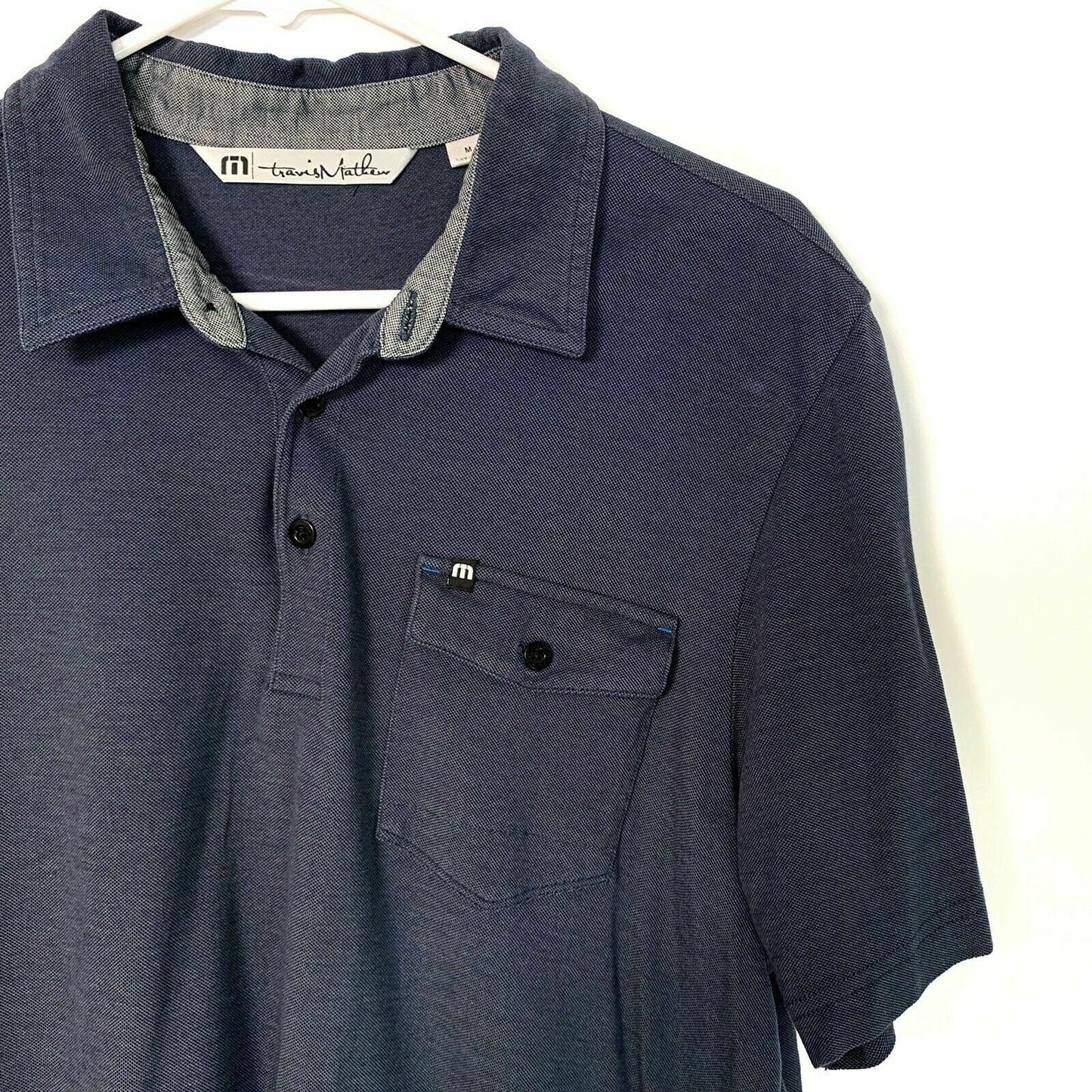 TravisMathew Mens Size Medium Blue Polo Golf Shirt “Broadmoor” Short Sleeve