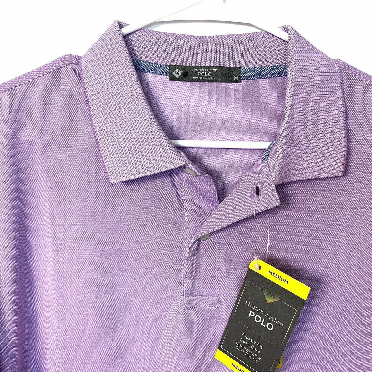 Members Mark Mens Size Medium Cotton Polo Short Sleeve Violet Stripe