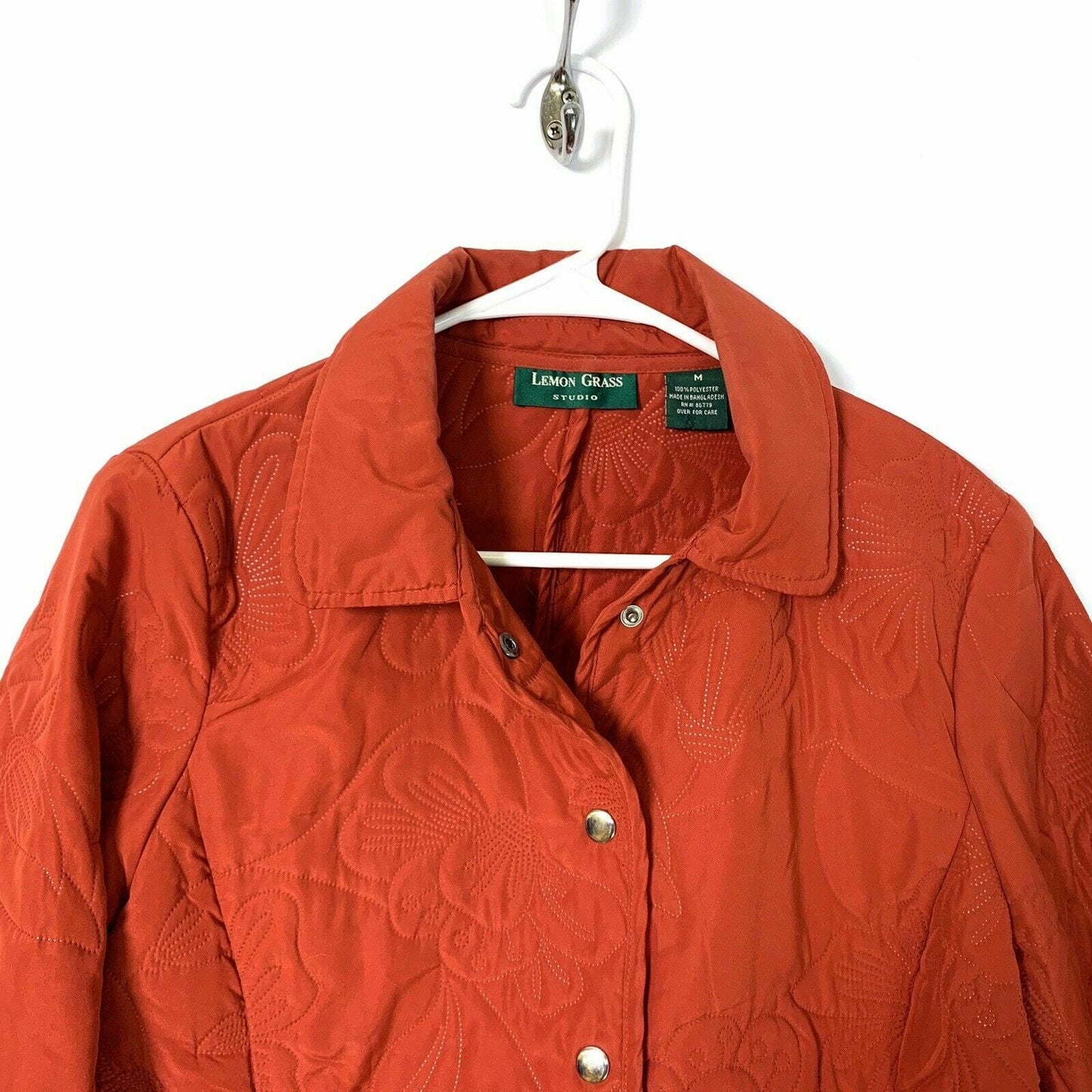 Lemon Grass Studio Womens Size M Orange Snap Up Jacket Quilt Stitched