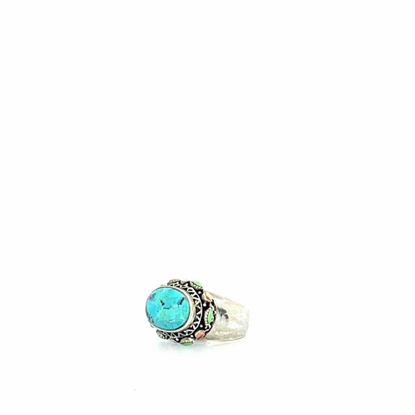 Vintage Navajo Turquoise Sterling Silver Womens Ring, Size 6.75