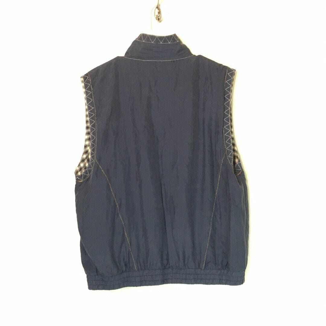 Mureli Womens Size Large Blue White Vest Check Reversible Silk Full Zip