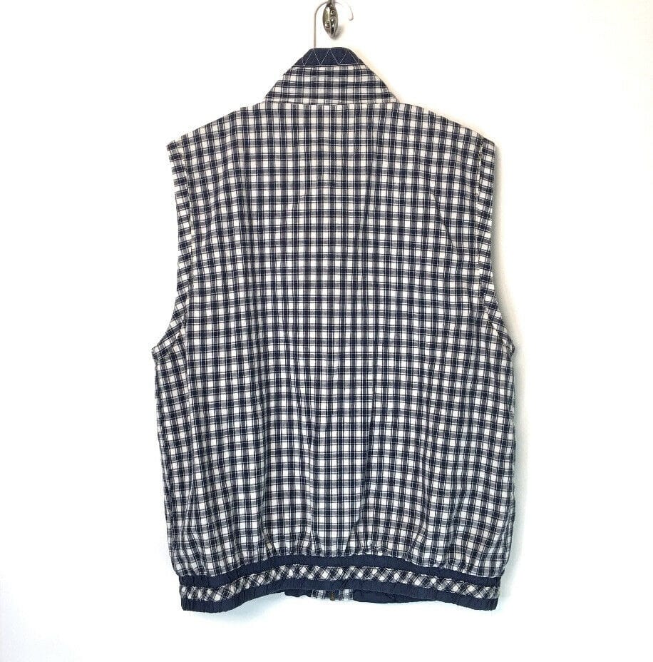 Mureli Womens Size Large Blue White Vest Check Reversible Silk Full Zip