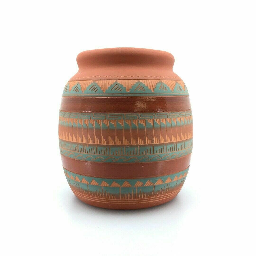 Navajo Maggie Begay Signed Pottery 8” Vase Terra Cotta Hand Etched Gallup, NM 98