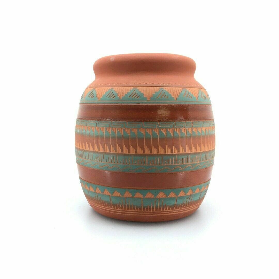 Navajo Maggie Begay Signed Pottery 8” Vase Terra Cotta Hand Etched Gallup, NM 98