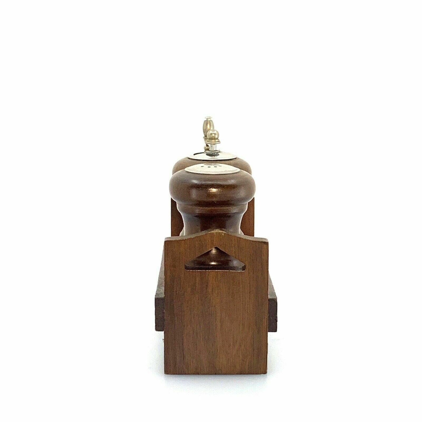 Vintage Wooden Salt Shaker & Pepper Mill Set w/ Holder/Stand