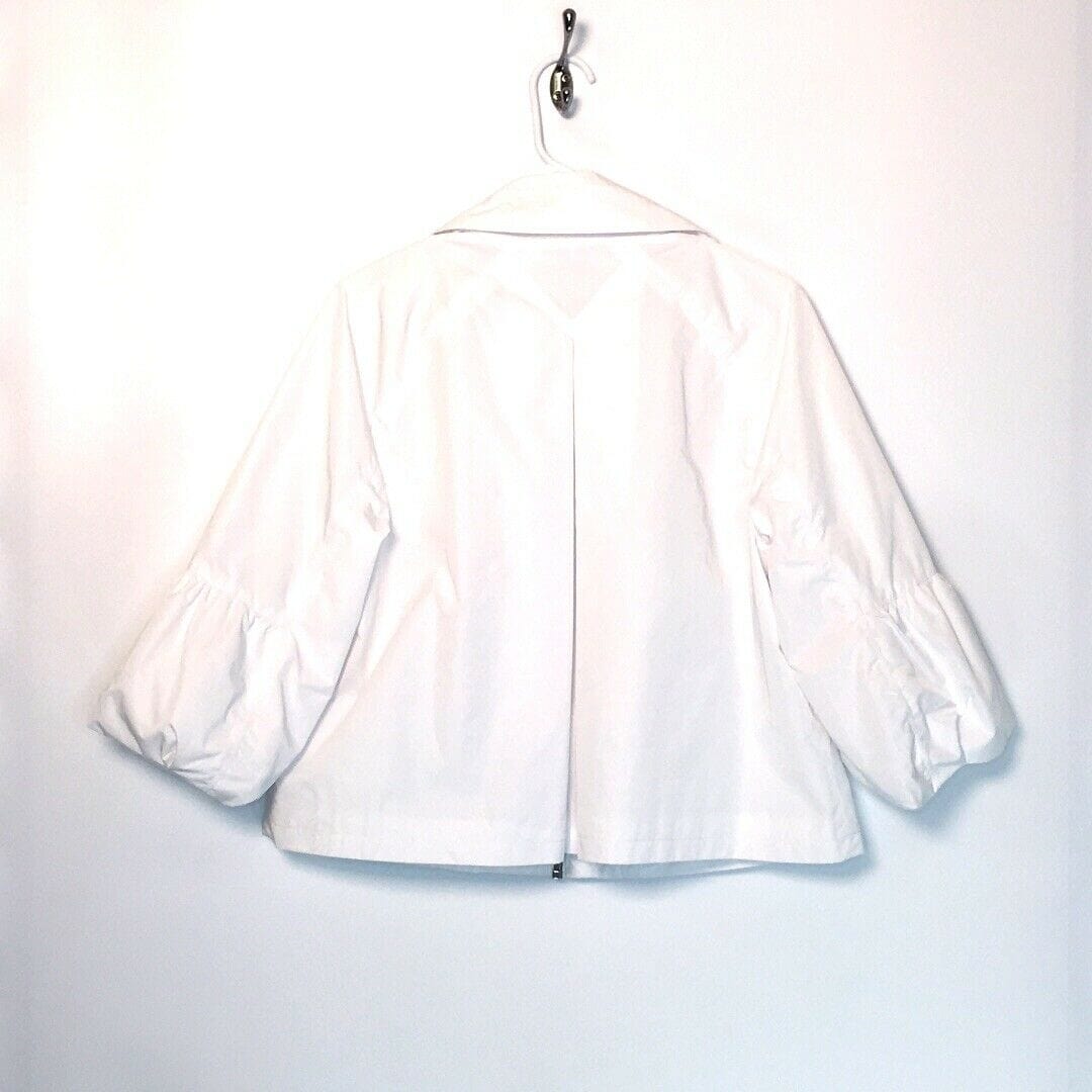 Chicos Womens Size 1 White Utility Jacket with Bubble Sleeves Full Zip Up