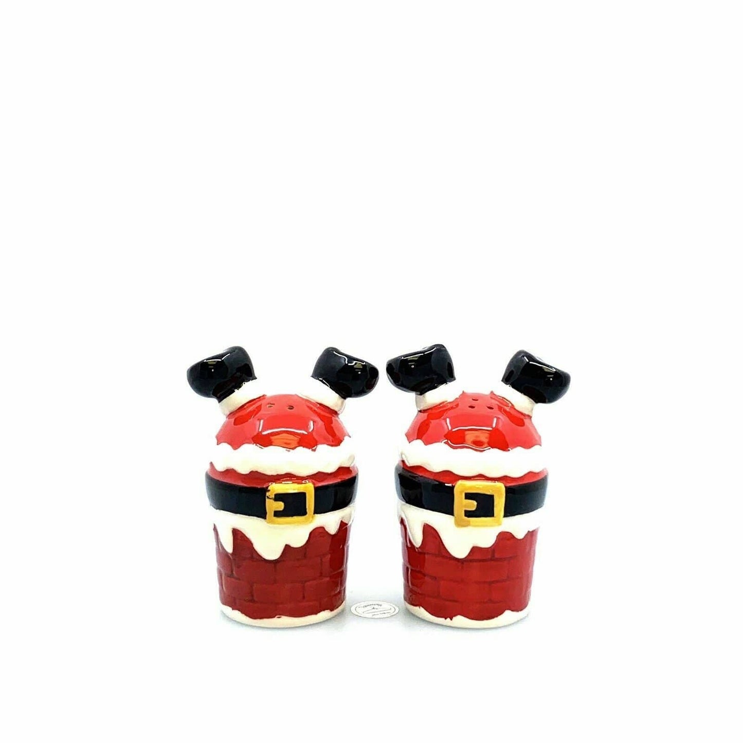 Santa Going Down the Chimney Salt And Pepper Shakers Set Ceramic