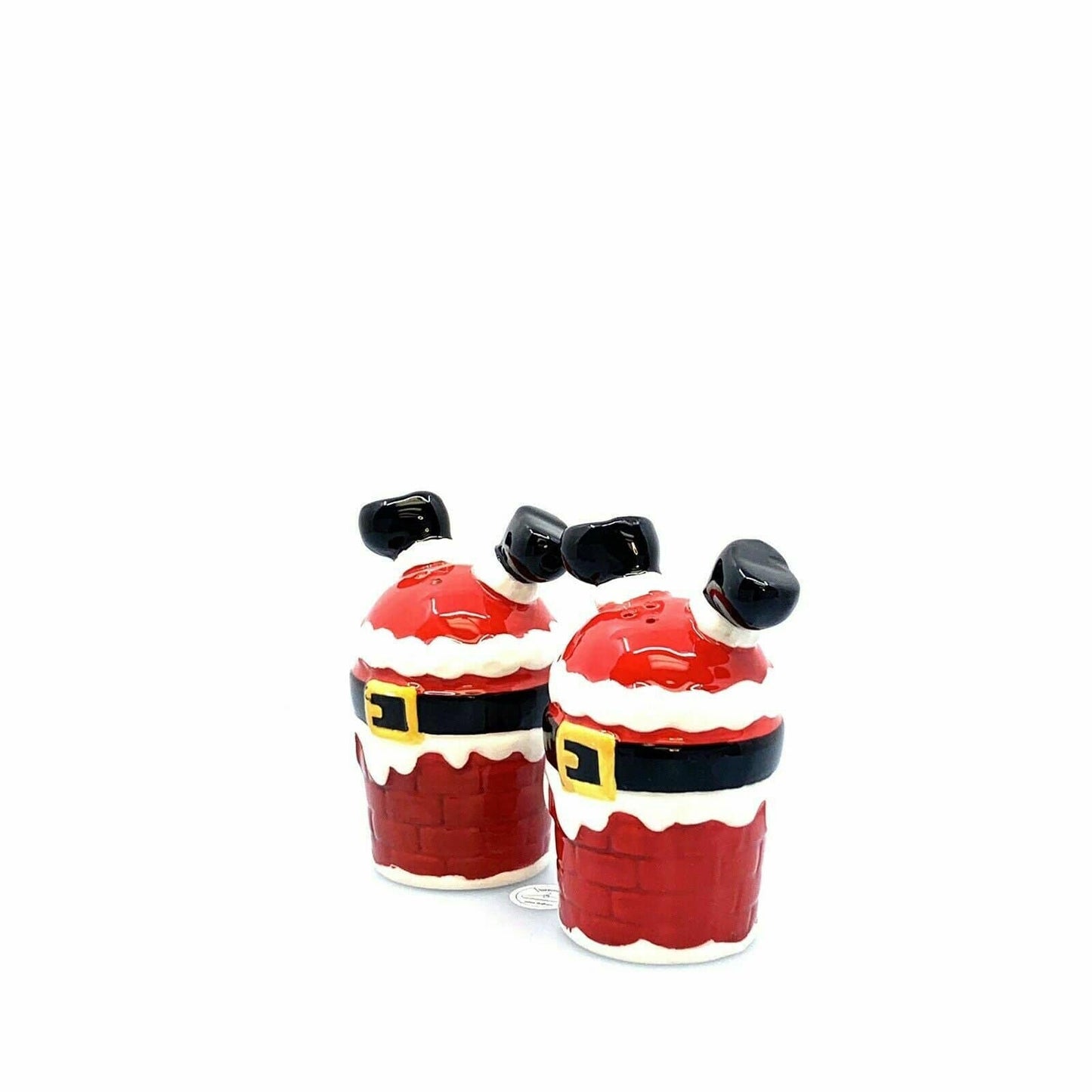 Santa Going Down the Chimney Salt And Pepper Shakers Set Ceramic