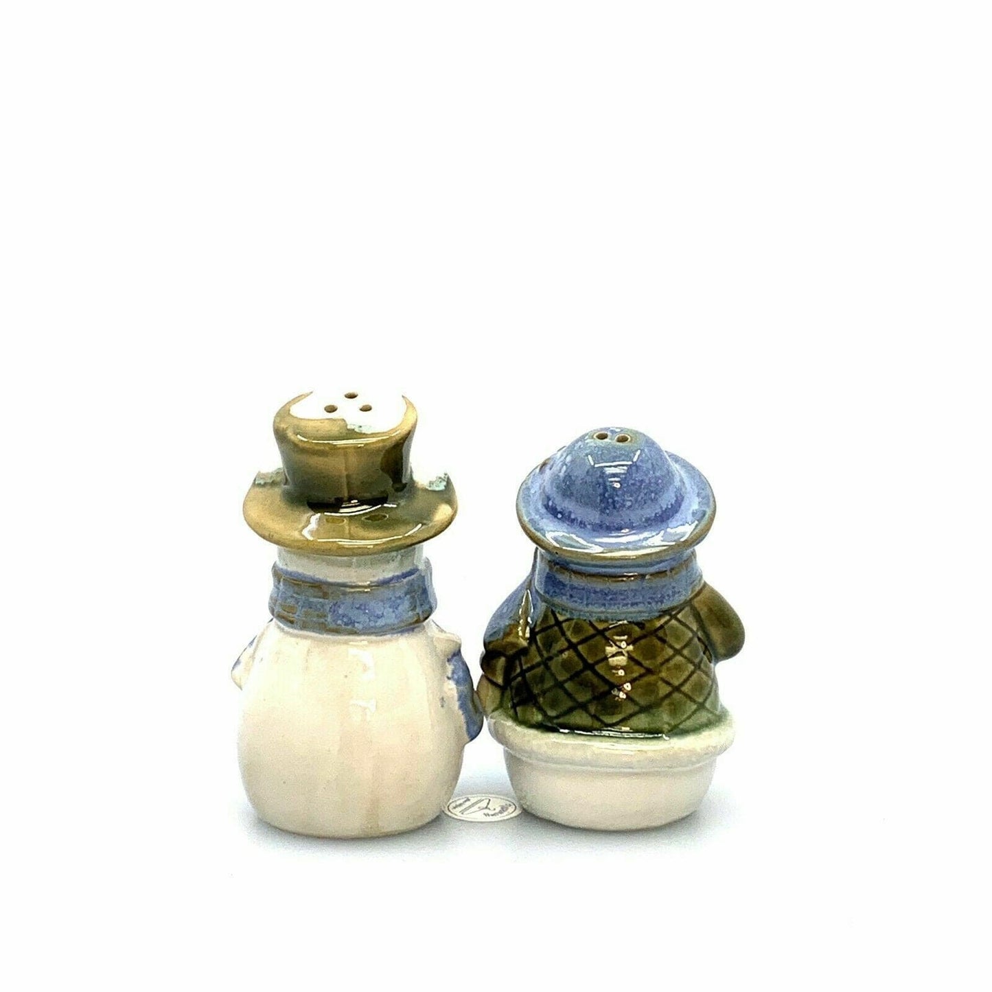 Mr & Mrs Snowman Couple Salt And Pepper Shakers Set Stoneware