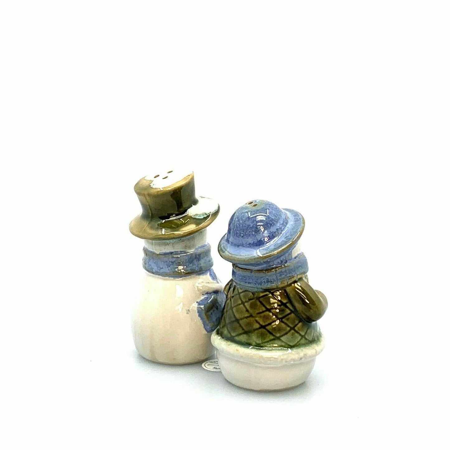 Mr & Mrs Snowman Couple Salt And Pepper Shakers Set Stoneware