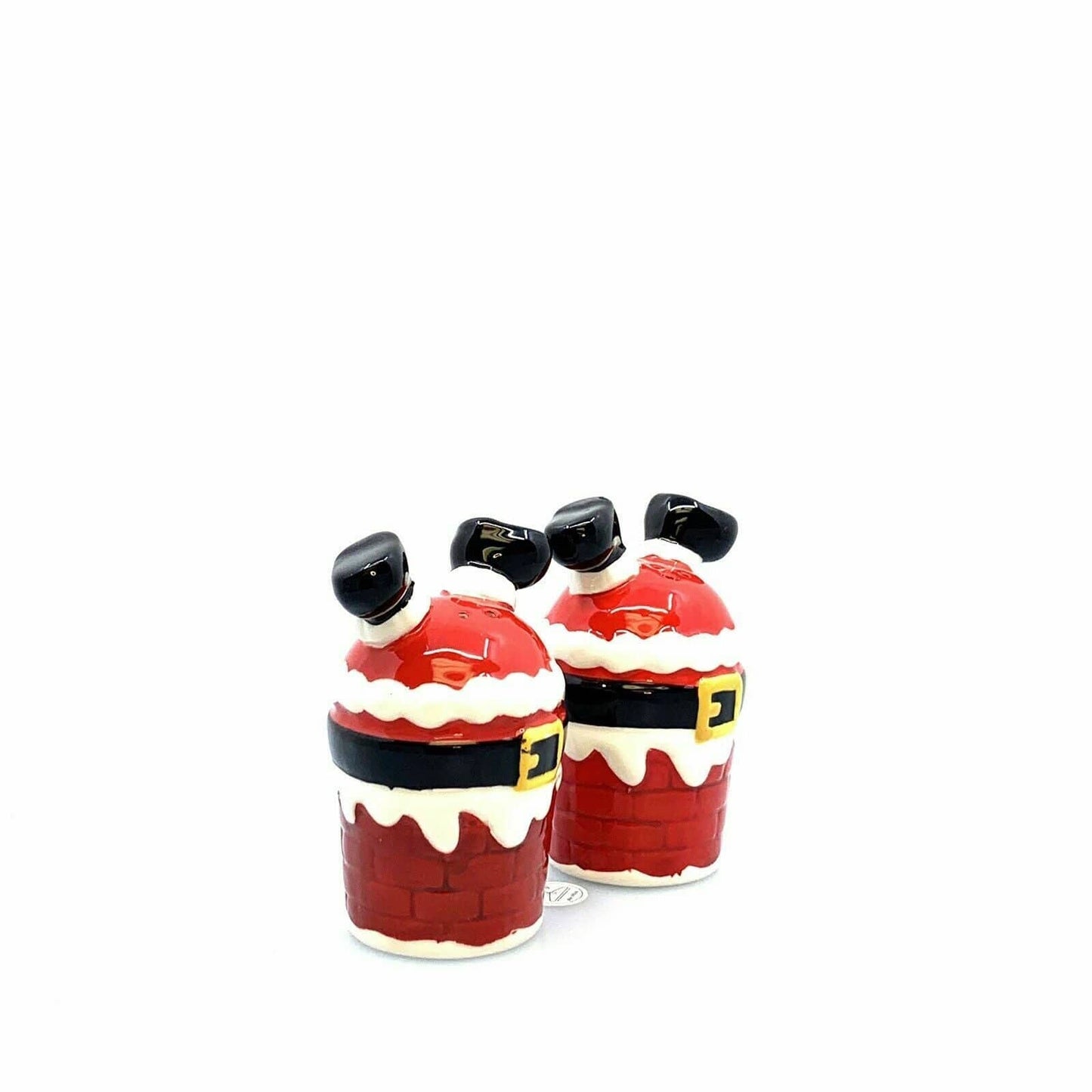 Santa Going Down the Chimney Salt And Pepper Shakers Set Ceramic