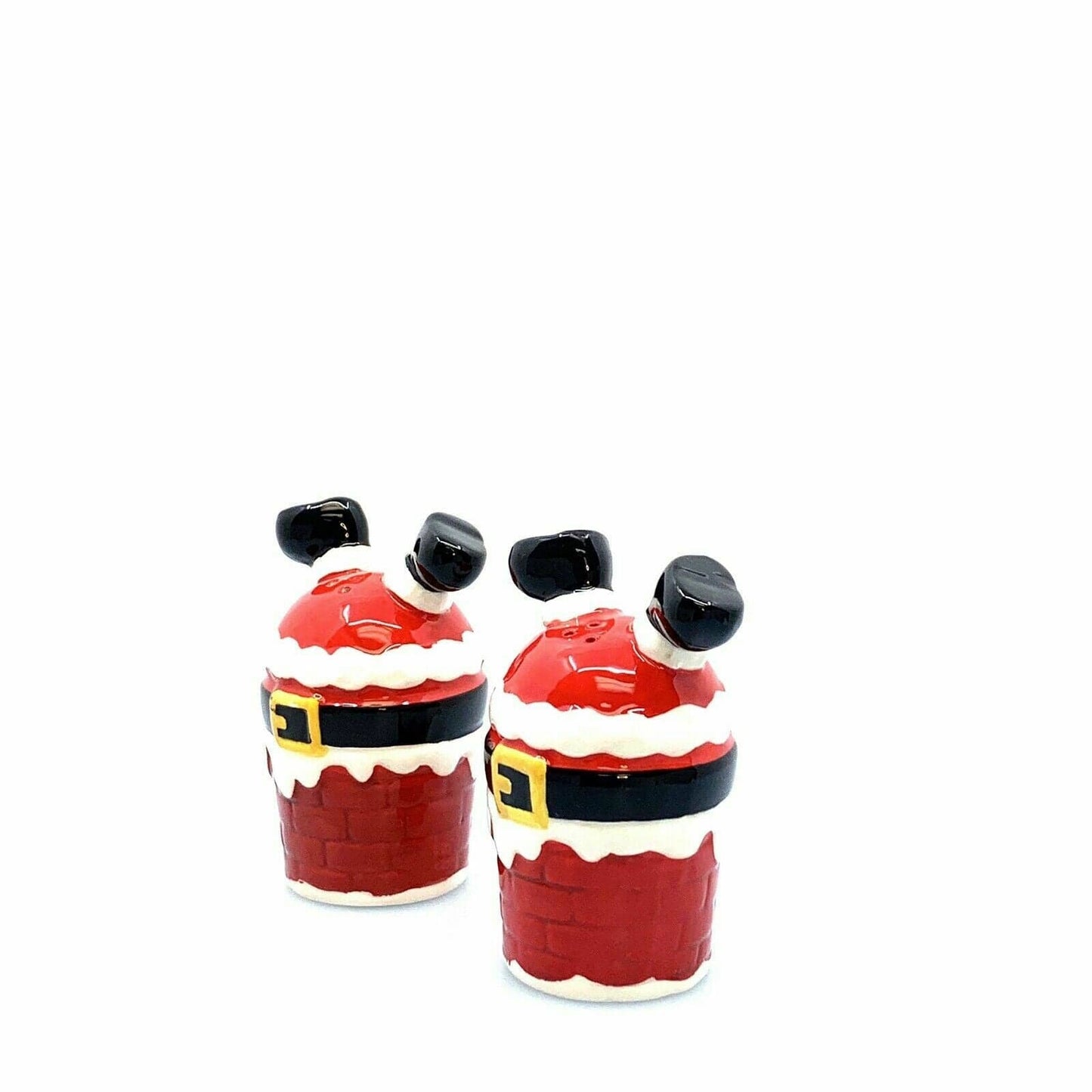 Santa Going Down the Chimney Salt And Pepper Shakers Set Ceramic