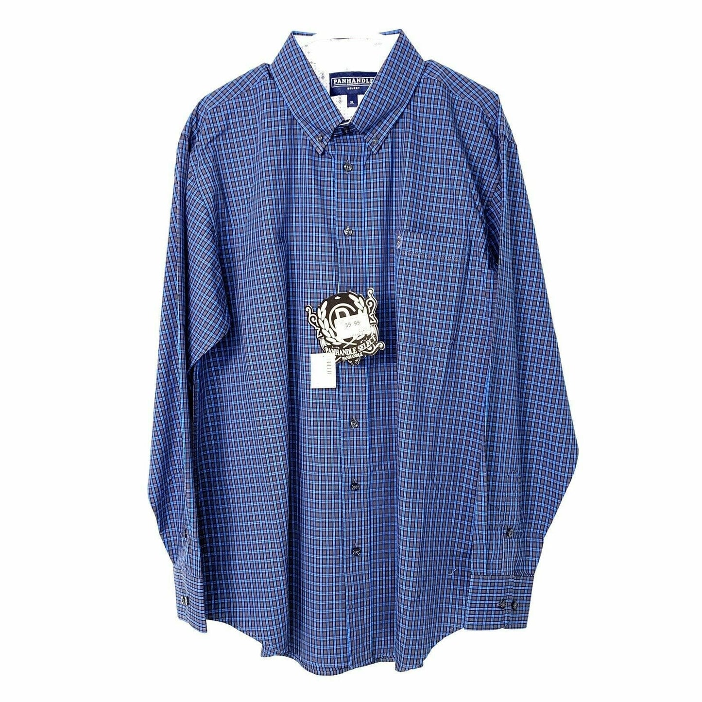 Panhandle Select Mens Size XL Blue Check Dress Shirt Button Down Long Sleeve