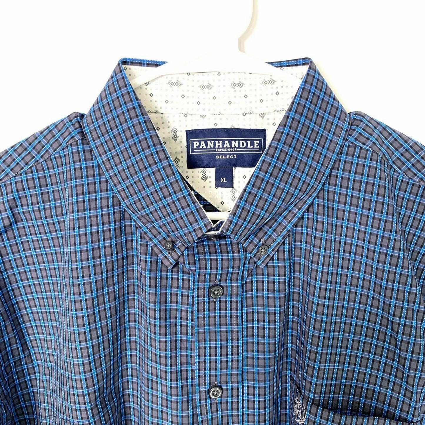 Panhandle Select Mens Size XL Blue Check Dress Shirt Button Down Long Sleeve