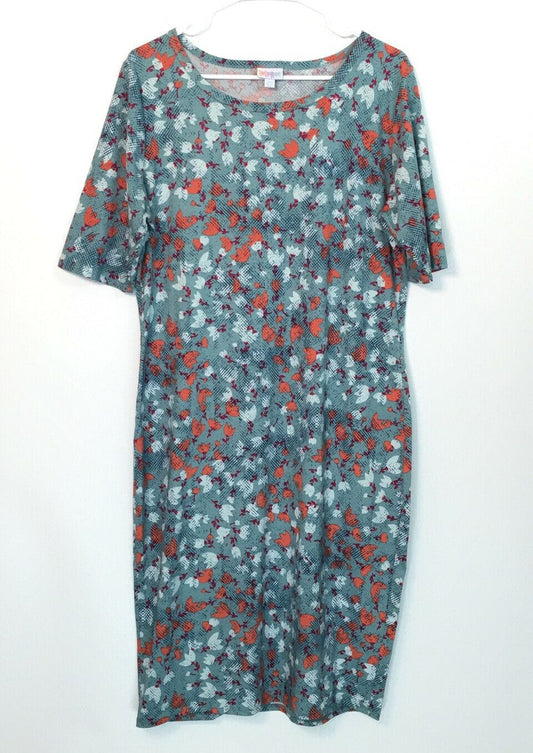 LuLaRoe Womens Size 2XL Blue Floral Print Julia Dress Scoop Neck S/s