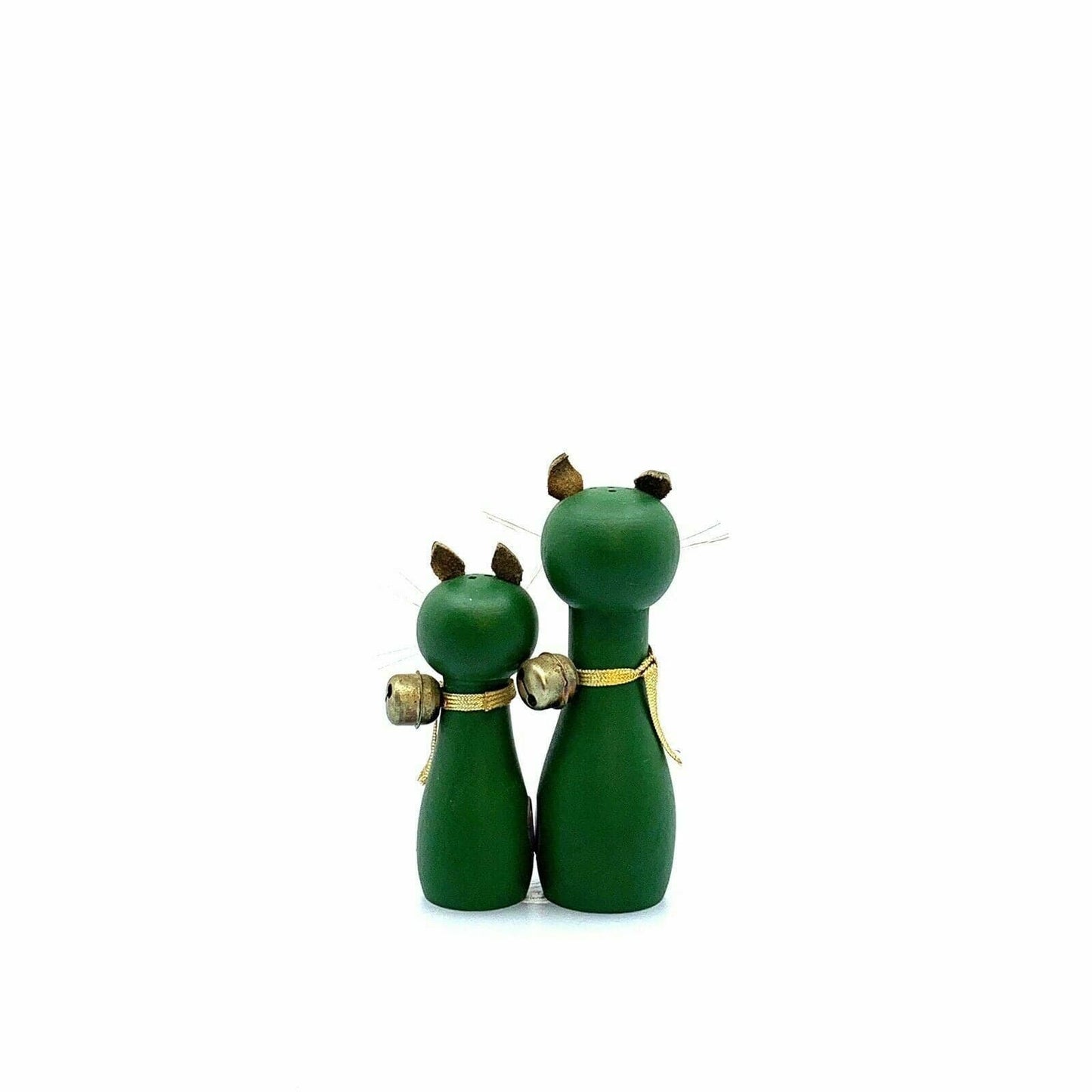 Vintage Green Cat Hand Painted Magnetic Wood Salt & Pepper Shakers Set