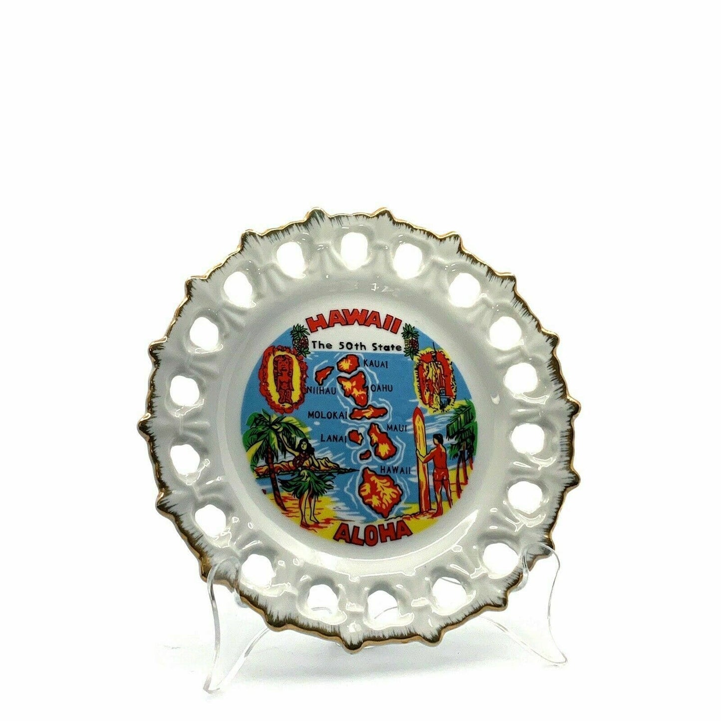 State Of Hawaii The 50th Souvenir Collectible Plate, White - 8”