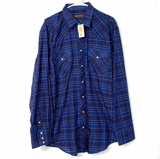 Roper Mens Size XL Blue Cream Western Shirt Plaid Long Sleeve Snap Up NWT
