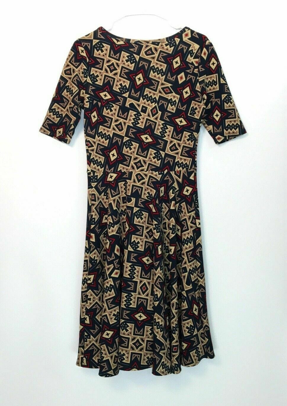 LuLaRoe Womens Nicole Navy & Tan Print Short Sleeve A-Line Dress Size M