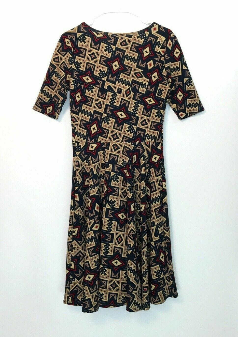 LuLaRoe Womens Nicole Navy & Tan Print Short Sleeve A-Line Dress