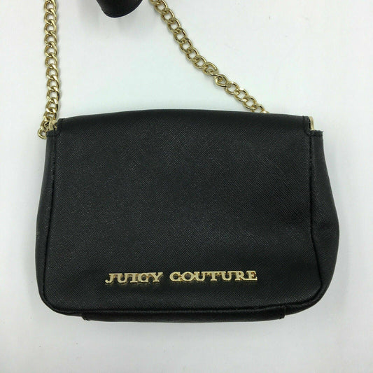 Juicy Couture Black Hatched Leather Bag Purse with Gold Chain Cross Body