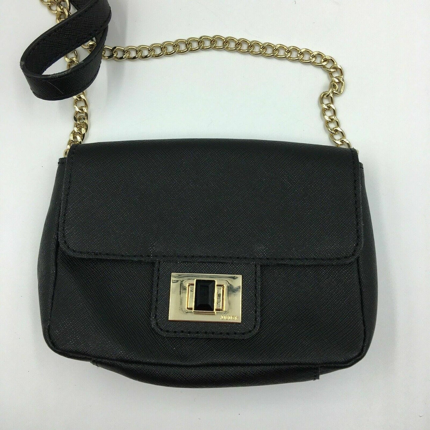 Juicy Couture Black Hatched Leather Bag Purse with Gold Chain Cross Body