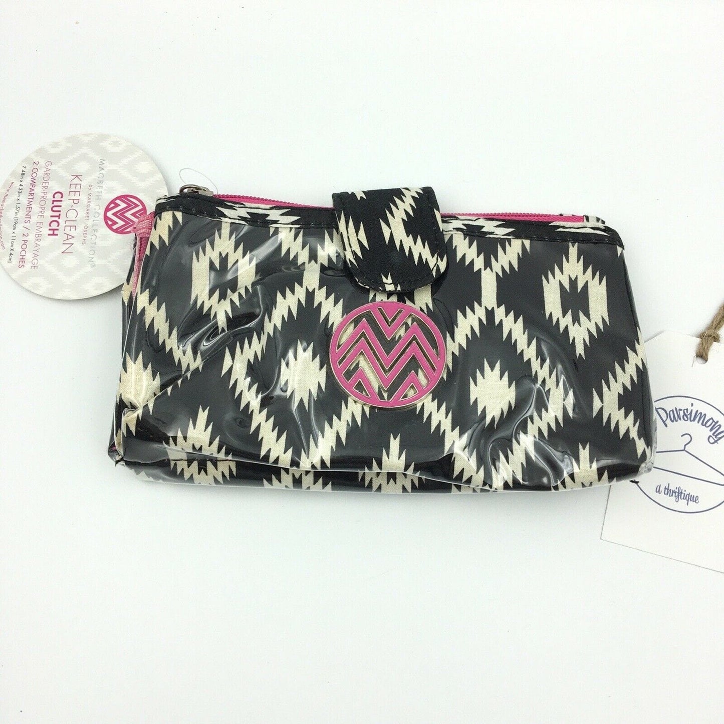 Macbeth Collection Margaret Josephs Keep Clean Clutch Black White Pink 2 Pouches