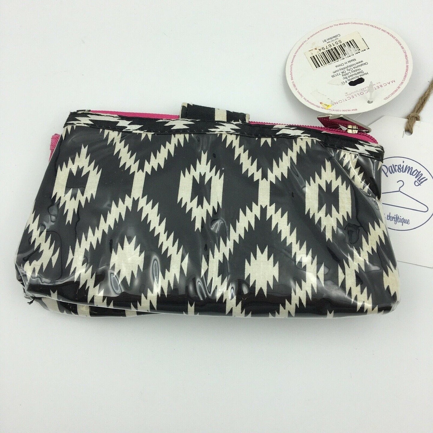 Macbeth Collection Margaret Josephs Keep Clean Clutch Black White Pink 2 Pouches