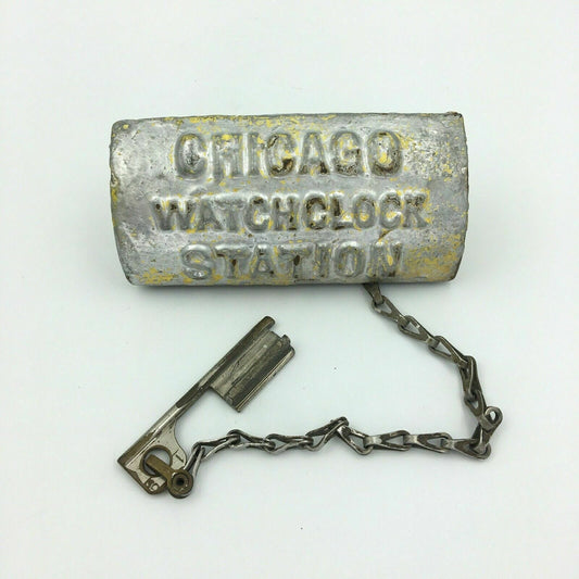 Antique Chicago Watchclock Station Security Cast Iron Box Clock Key Rare !