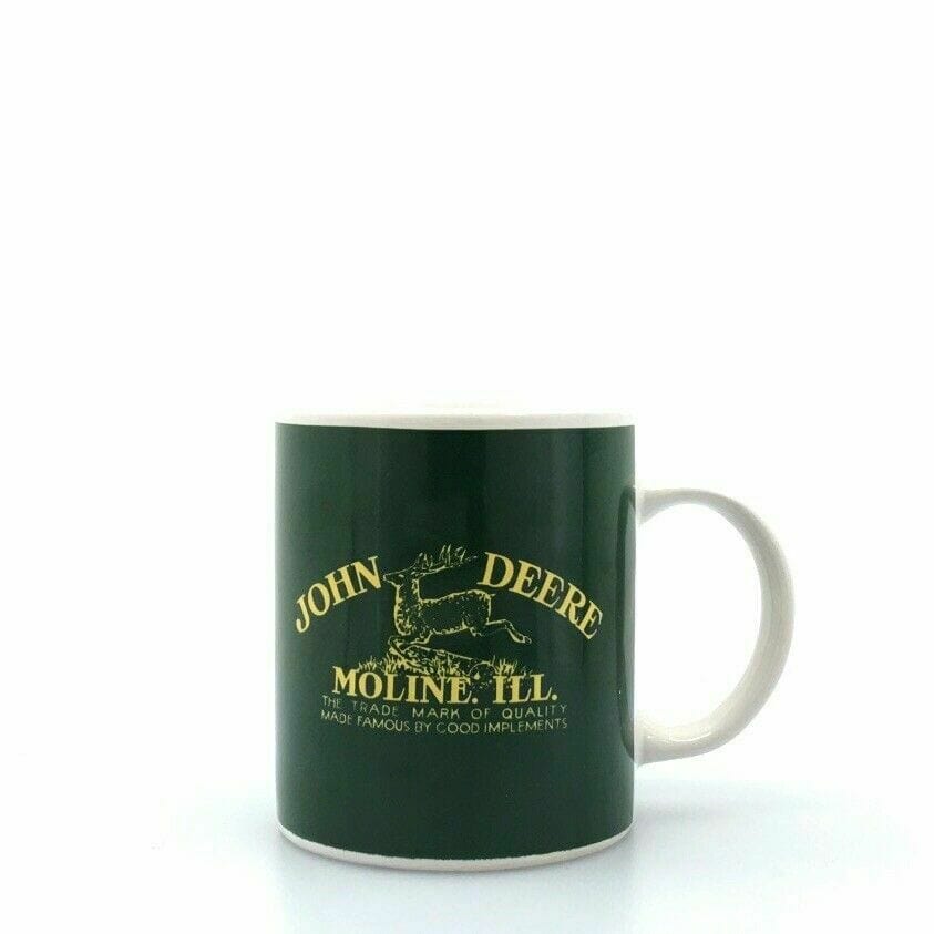 John Deere White Green Coffee Cup Mug “MOLINE ILL” 12 Oz