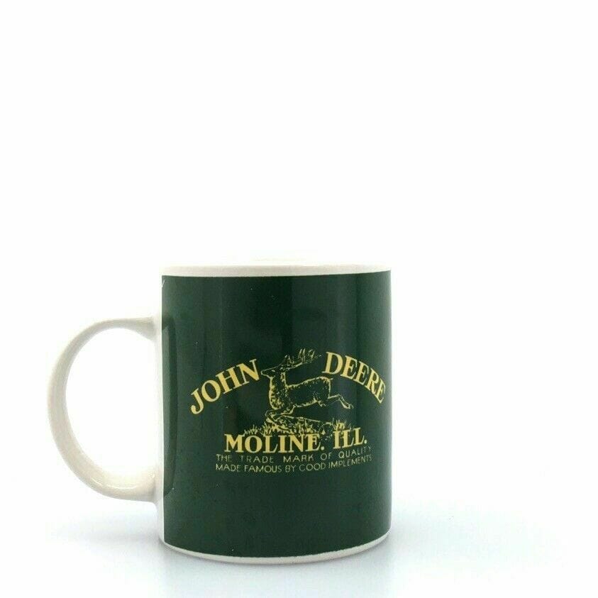 John Deere White Green Coffee Cup Mug “MOLINE ILL” 12 Oz