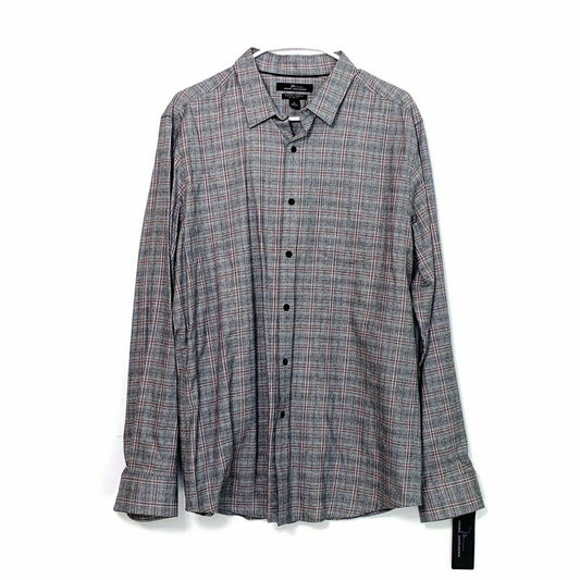 Marc Anthony Mens Luxury Slim Fit Long Sleeve Flannel Shirt, Gray Plaid - Size L