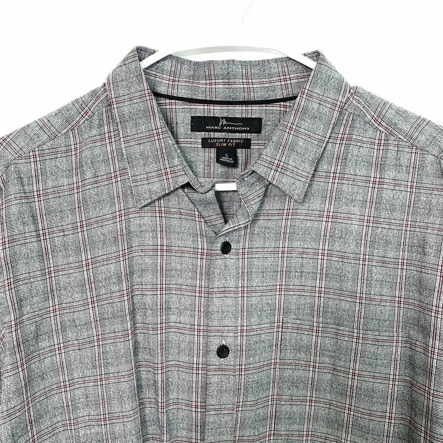 Marc Anthony Men's Slim Fit Gray Plaid Flannel Shirt Size L Long Sleeve NWT