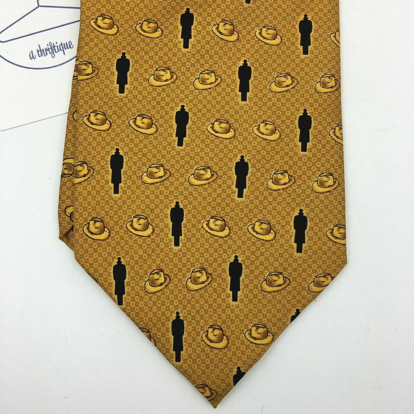 INTERNATIONAL SPY MUSEUM Mens Gold 59” 100% Silk Tie With Silhouette Vos & Low NY